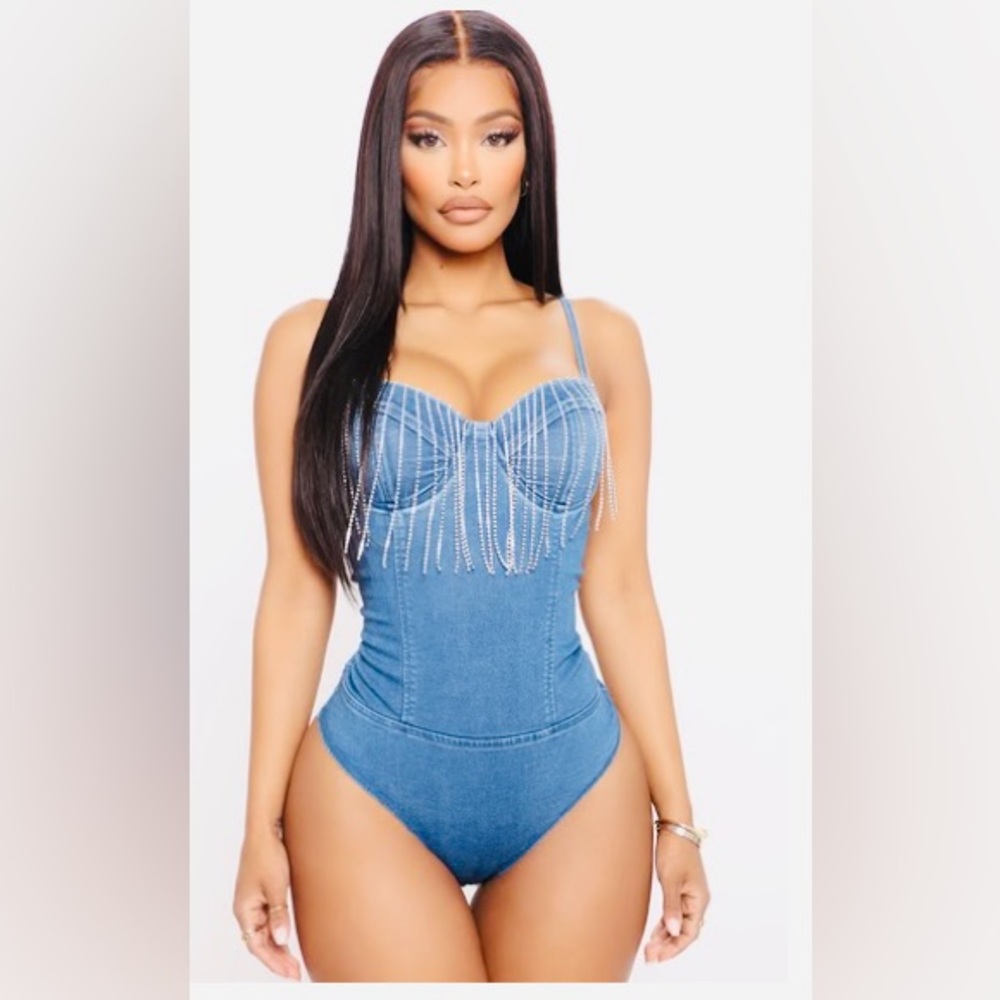 Fashion Nova Rhinestone Denim
Bodysuit